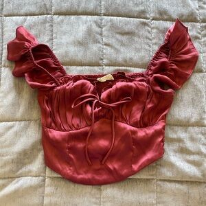 Satin off the shoulder corset top with bow detailing
